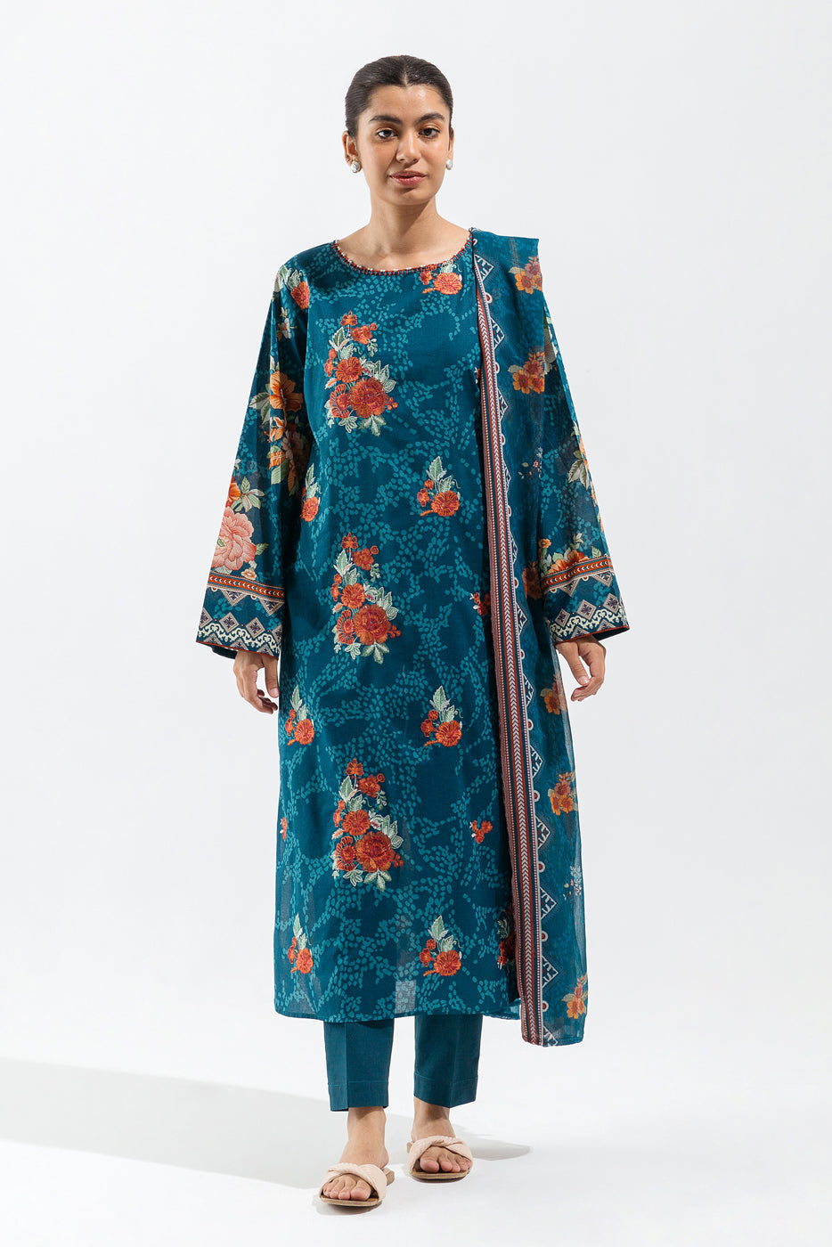 3 Piece - Embroidered Lawn Suit - Azure Bliss