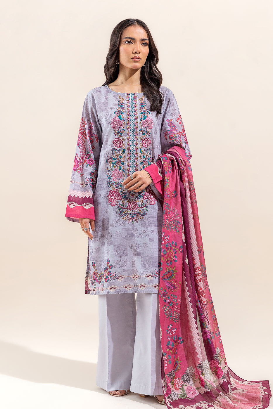 Embroidered chiffon dupatta(As Shown)