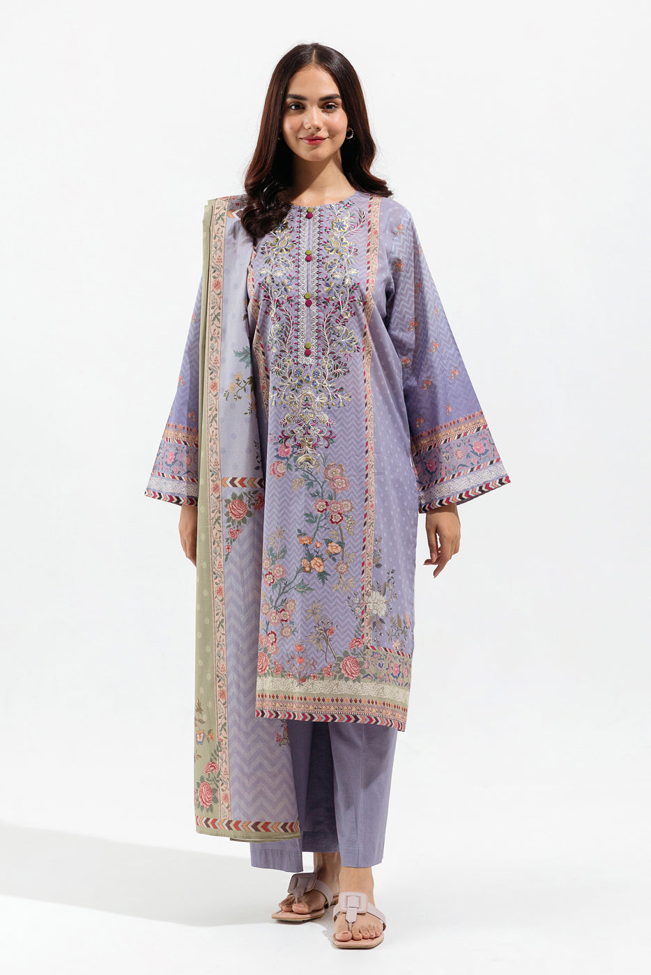 3 Piece - Embroidered Lawn Suit - Persian Wilt