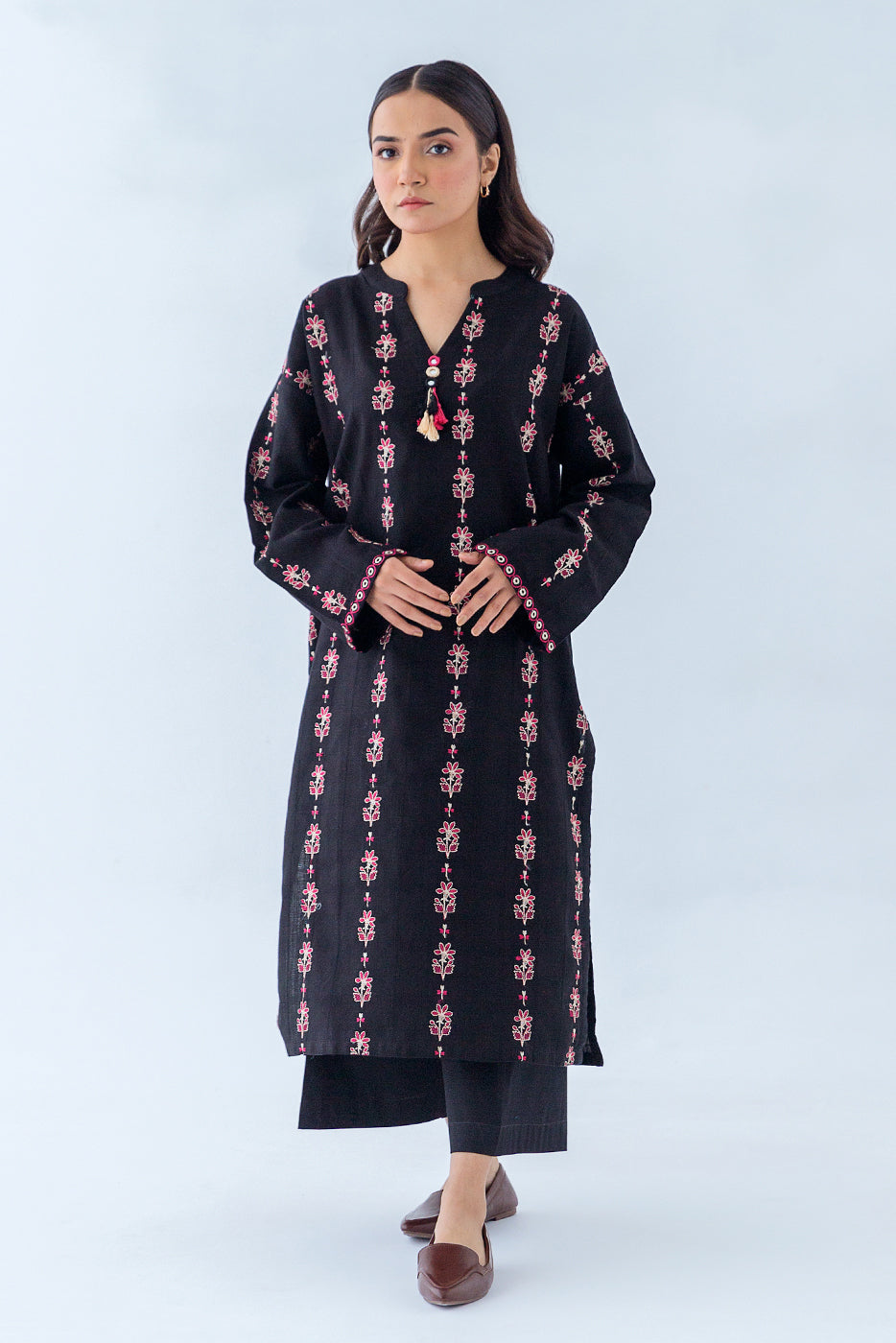 Embroidered Khaddar Jacquard Shirt (Pret)