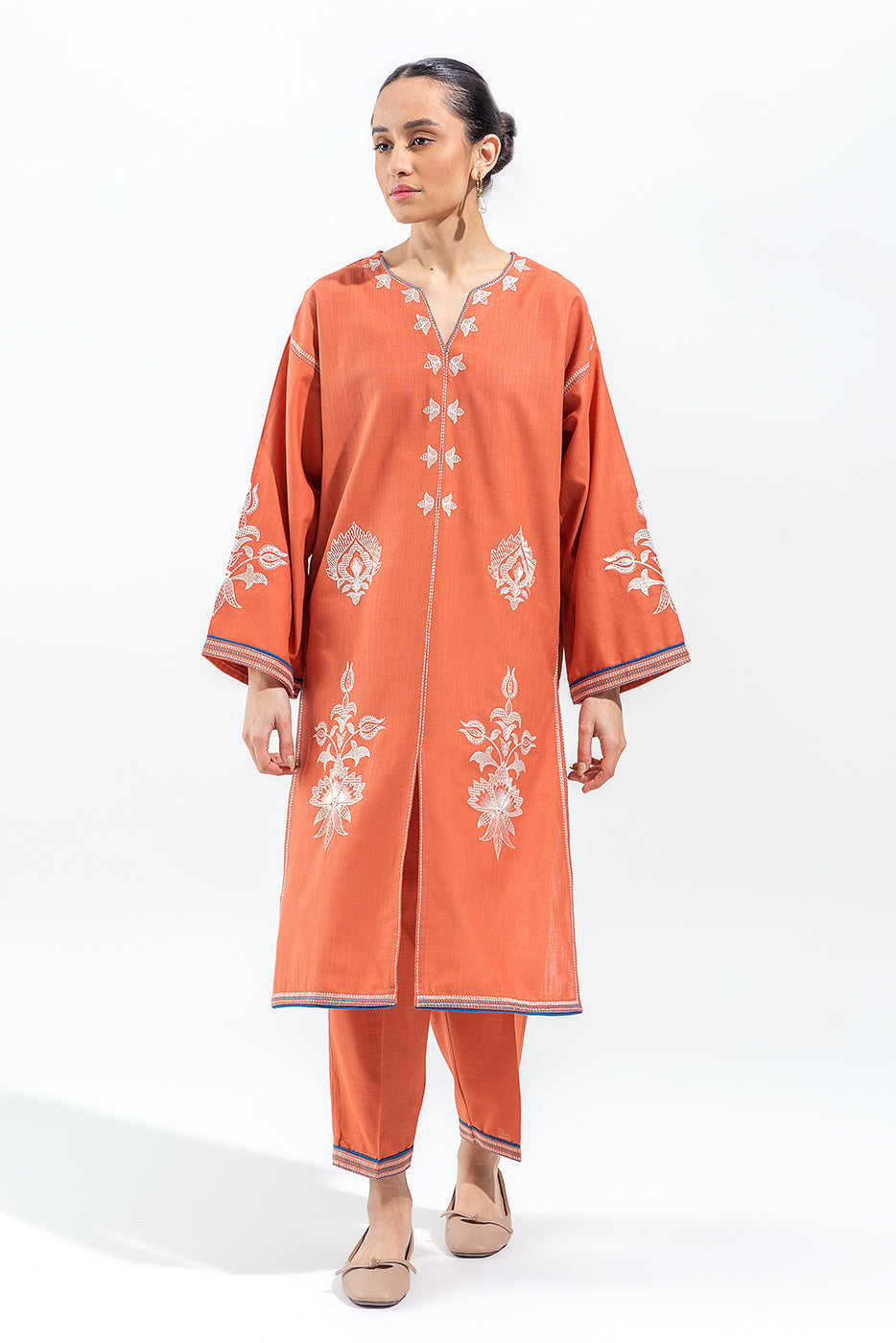 2 Piece Embroidered Slub Khaddar Suit (Pret)