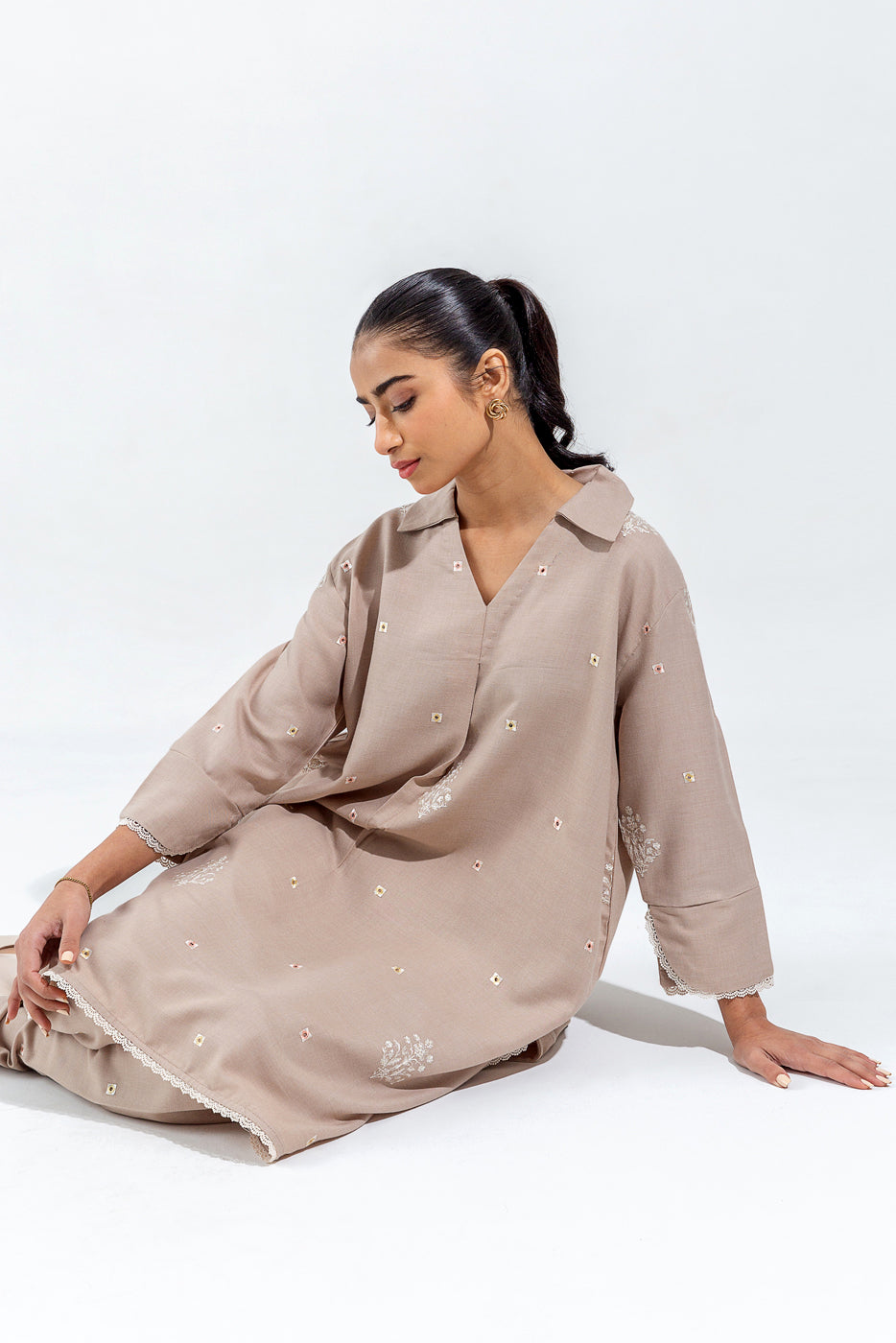 2 Piece Embroidered Twill Suit (Pret)