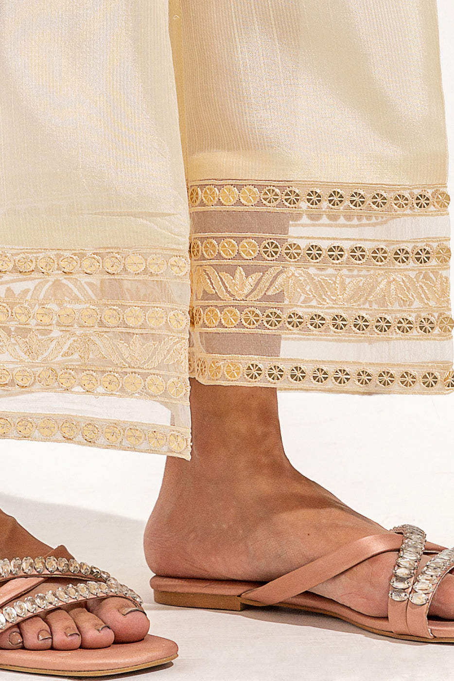 Embroidered Silk Pants (As Shown)