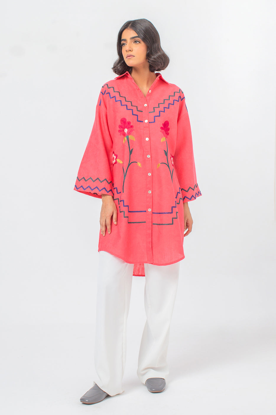 Embroidered Khaddar Jacquard Shirt (Pret)