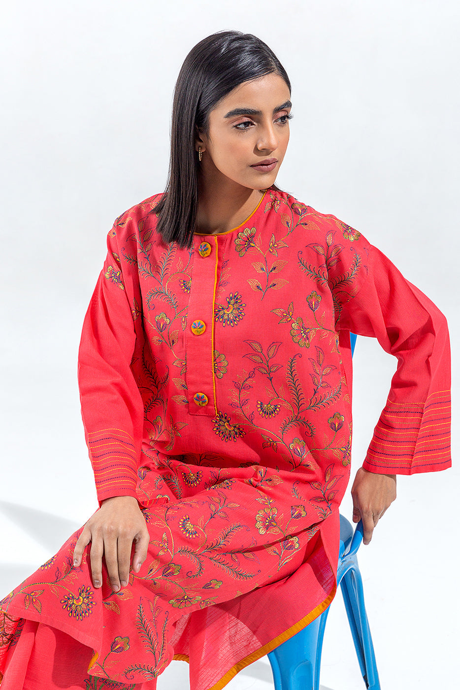 2 Piece Embroidered Slub Khaddar Shirt(Pret)