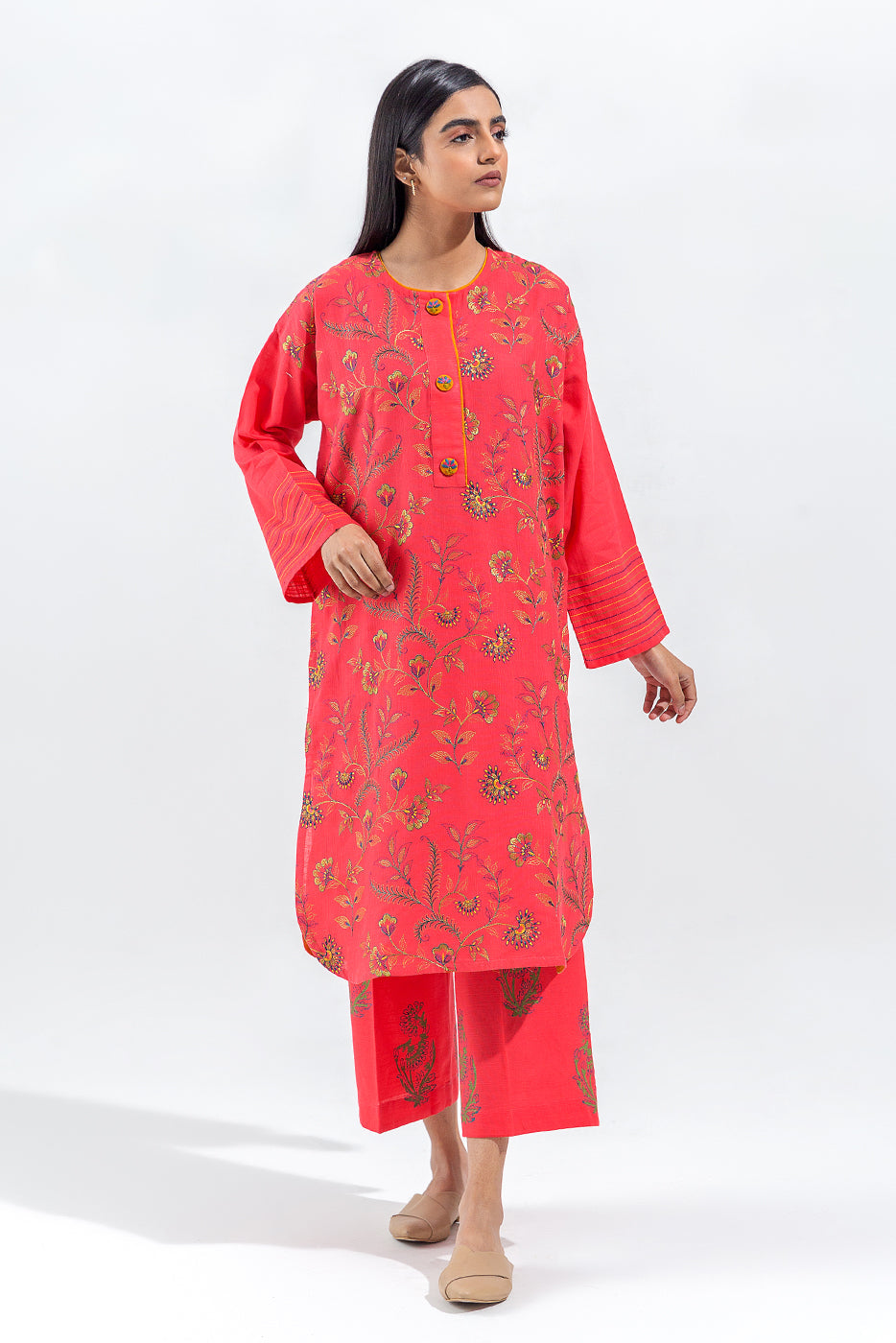 2 Piece Embroidered Slub Khaddar Shirt(Pret)