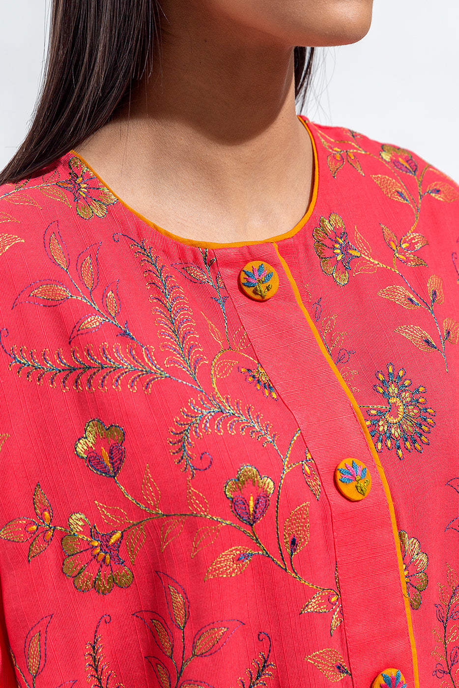 2 Piece Embroidered Slub Khaddar Shirt(Pret)