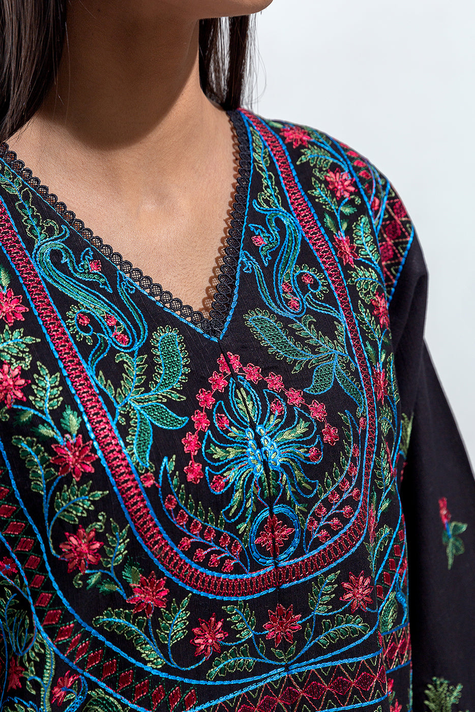 Embroidered Slub Khaddar Shirt(Pret)