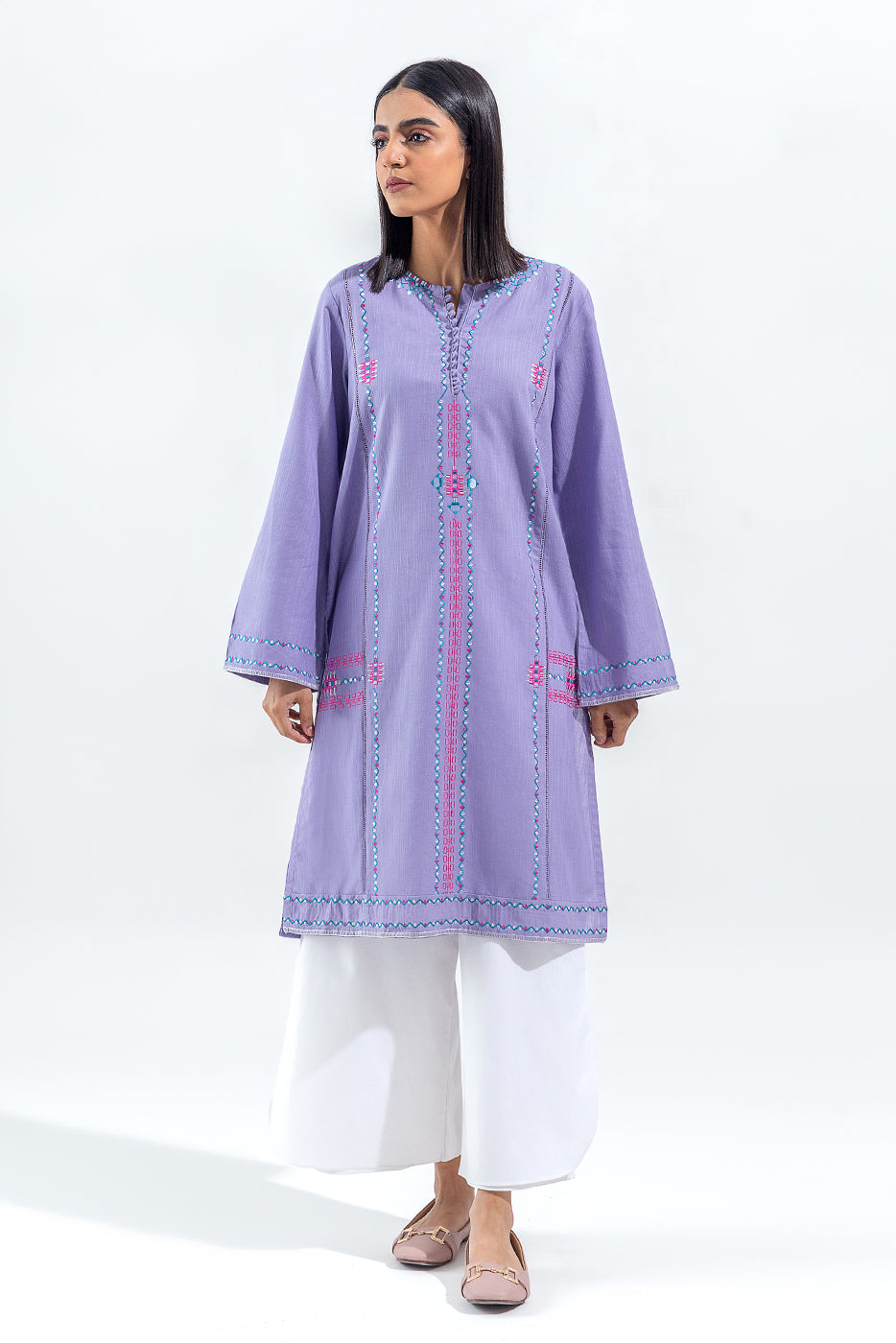 Embroidered Slub Khaddar Shirt(Pret)