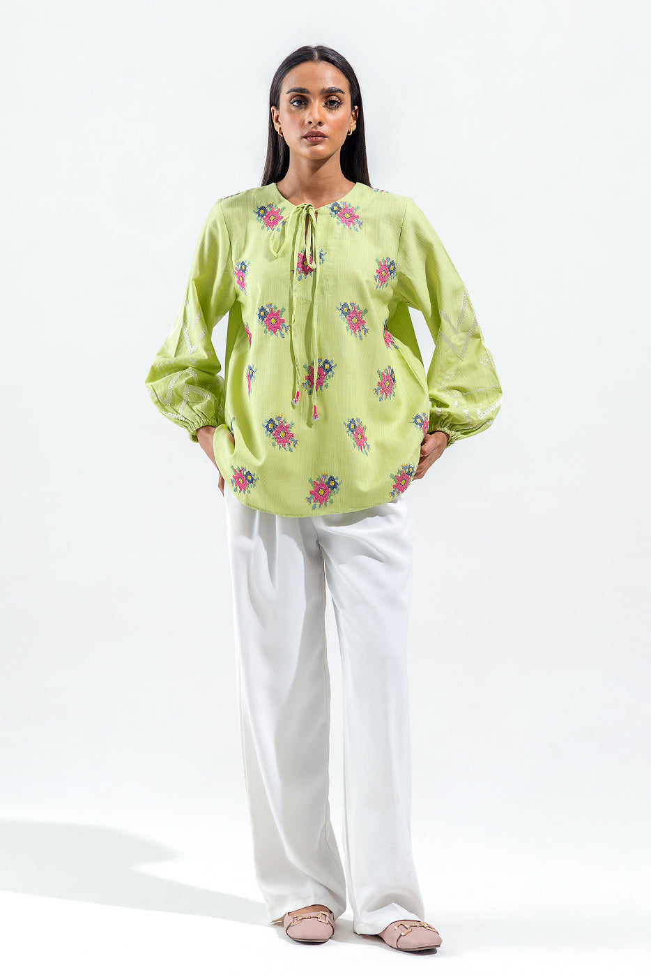 Embroidered Slub Khaddar Top (Pret)