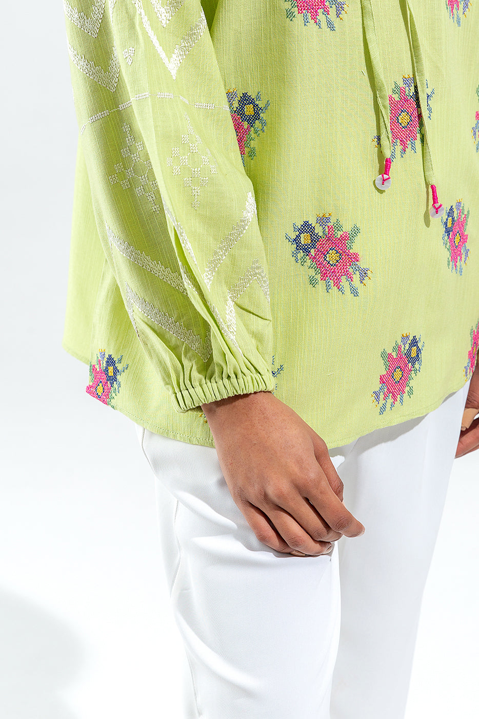 Embroidered Slub Khaddar Top (Pret)