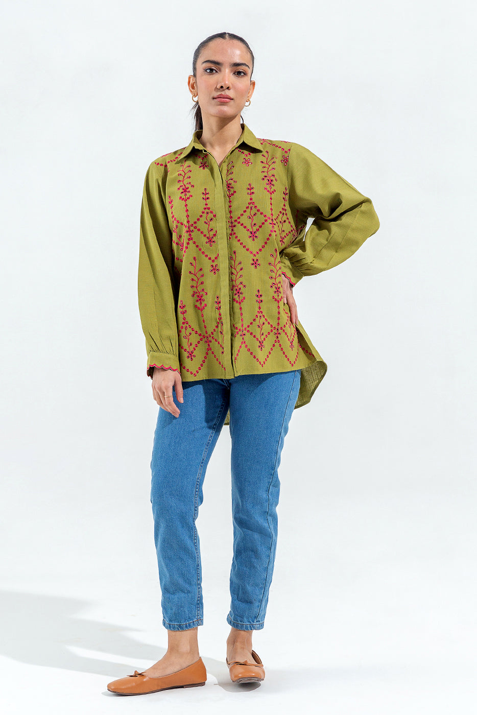 Embroidered Slub Khaddar Top (Pret)