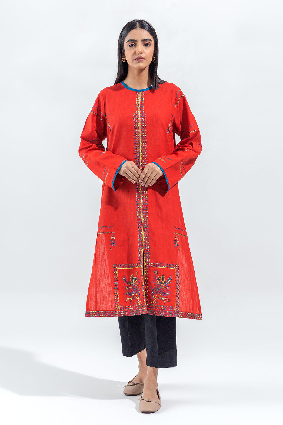 Embroidered Slub Khaddar Shirt(Pret)
