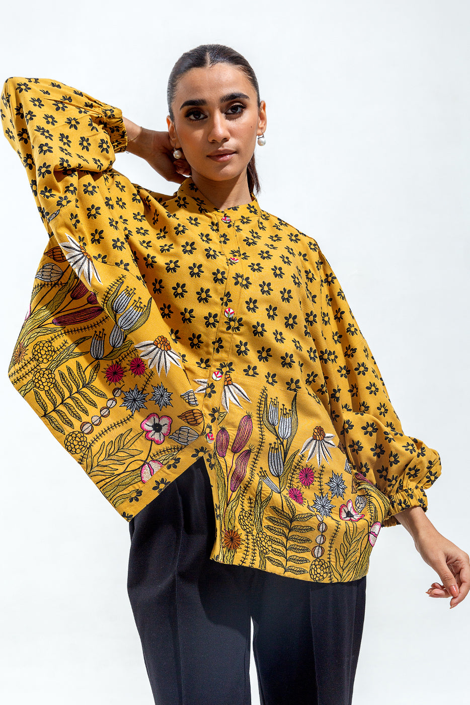 Embroidered Chambray Top (Pret)