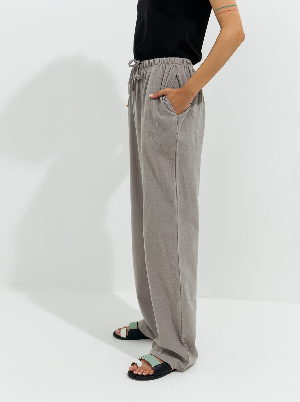 Gray Linen Wide Leg Pants