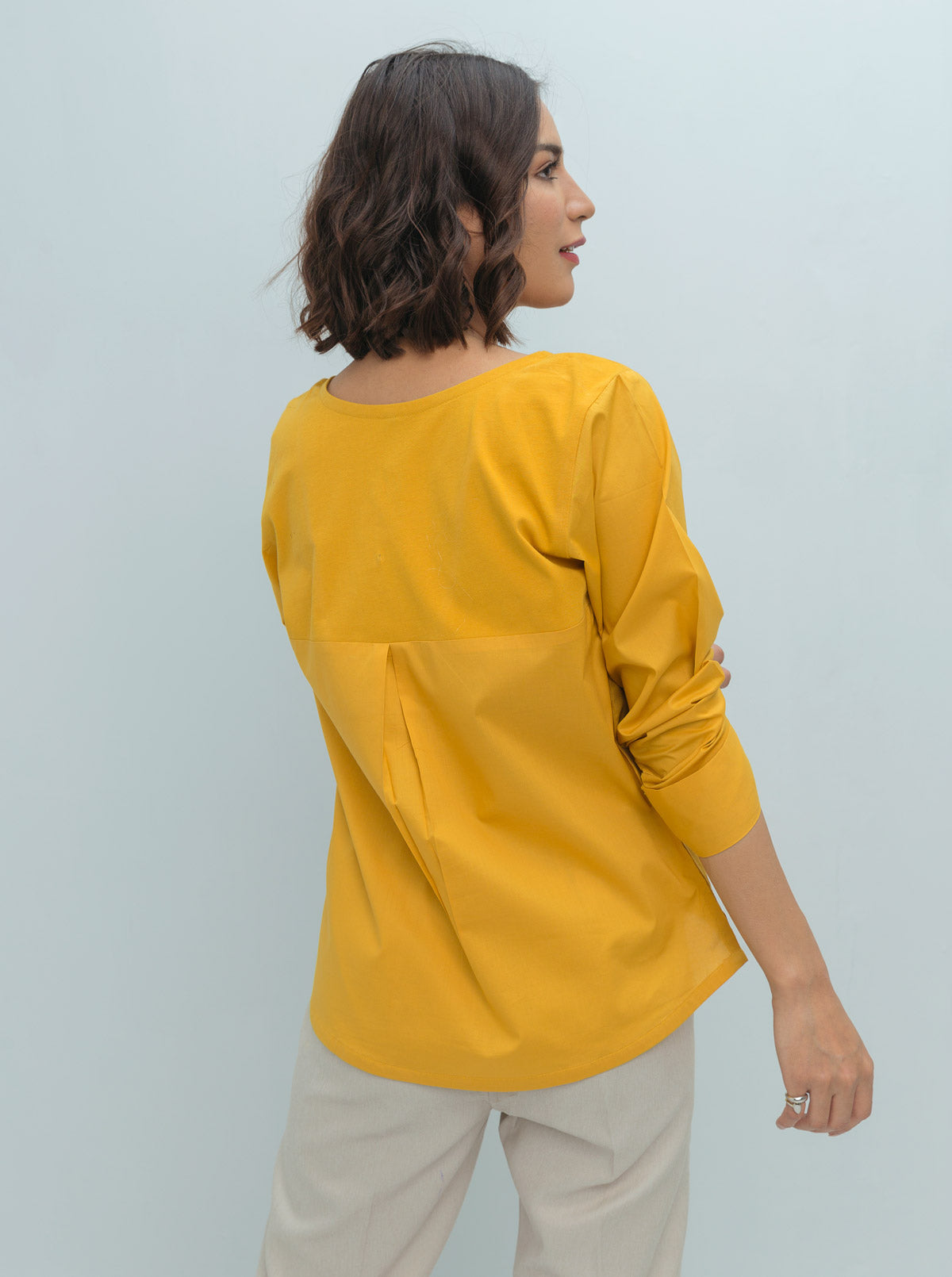 Yellow Poplin Jersey Combination Top