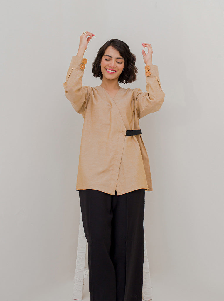 Tan Brown Wrap Top