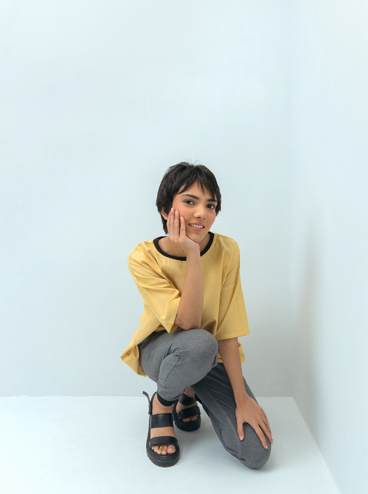 Pale Yellow Ribbed Neck Top
