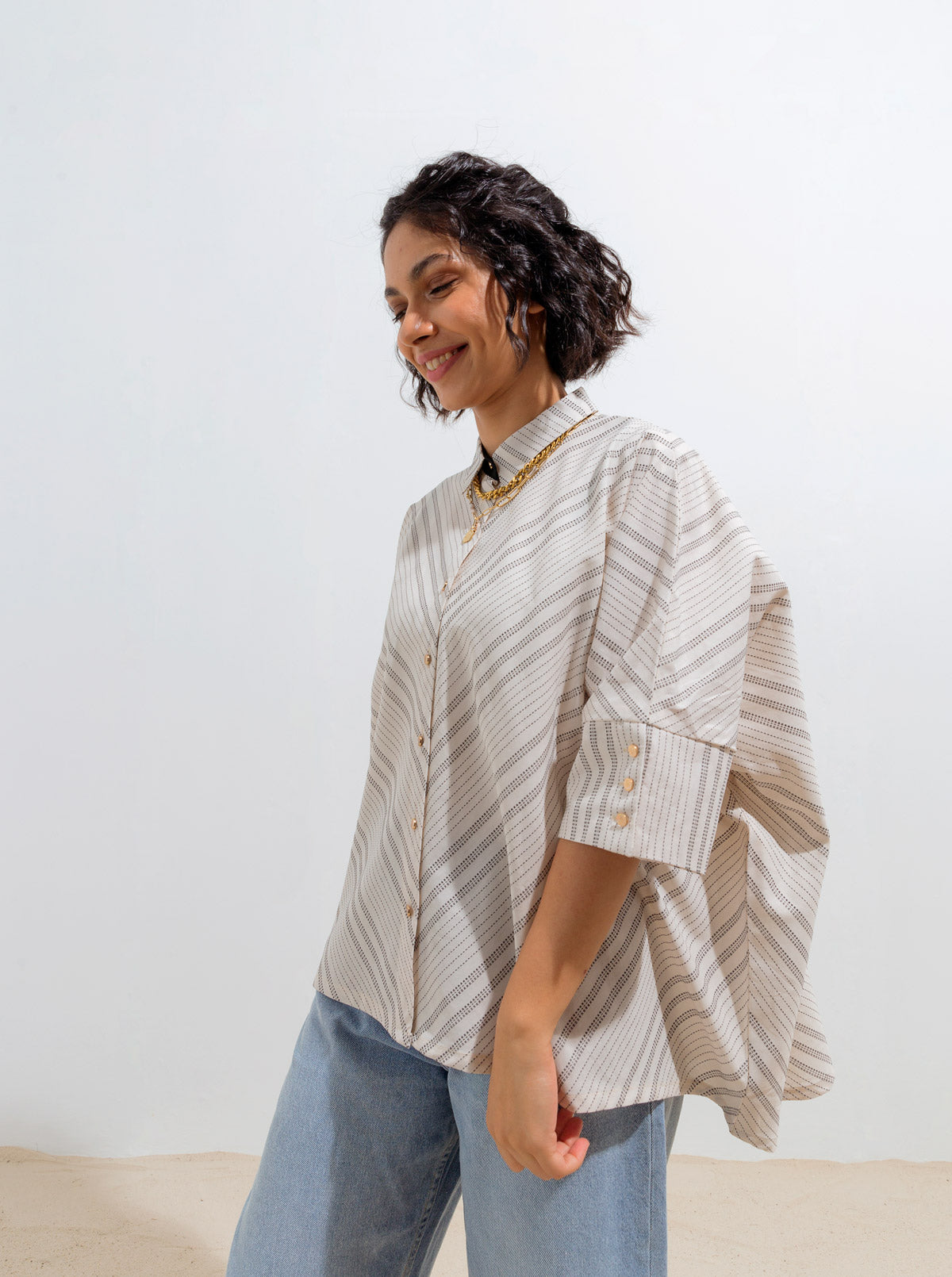 Off-White Striped Boxy Collar Shirt