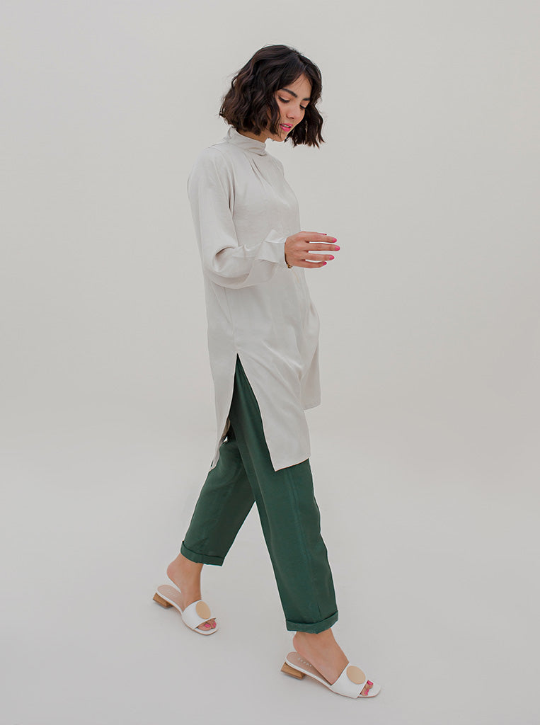 Ivory Mock Neck Silk Tunic