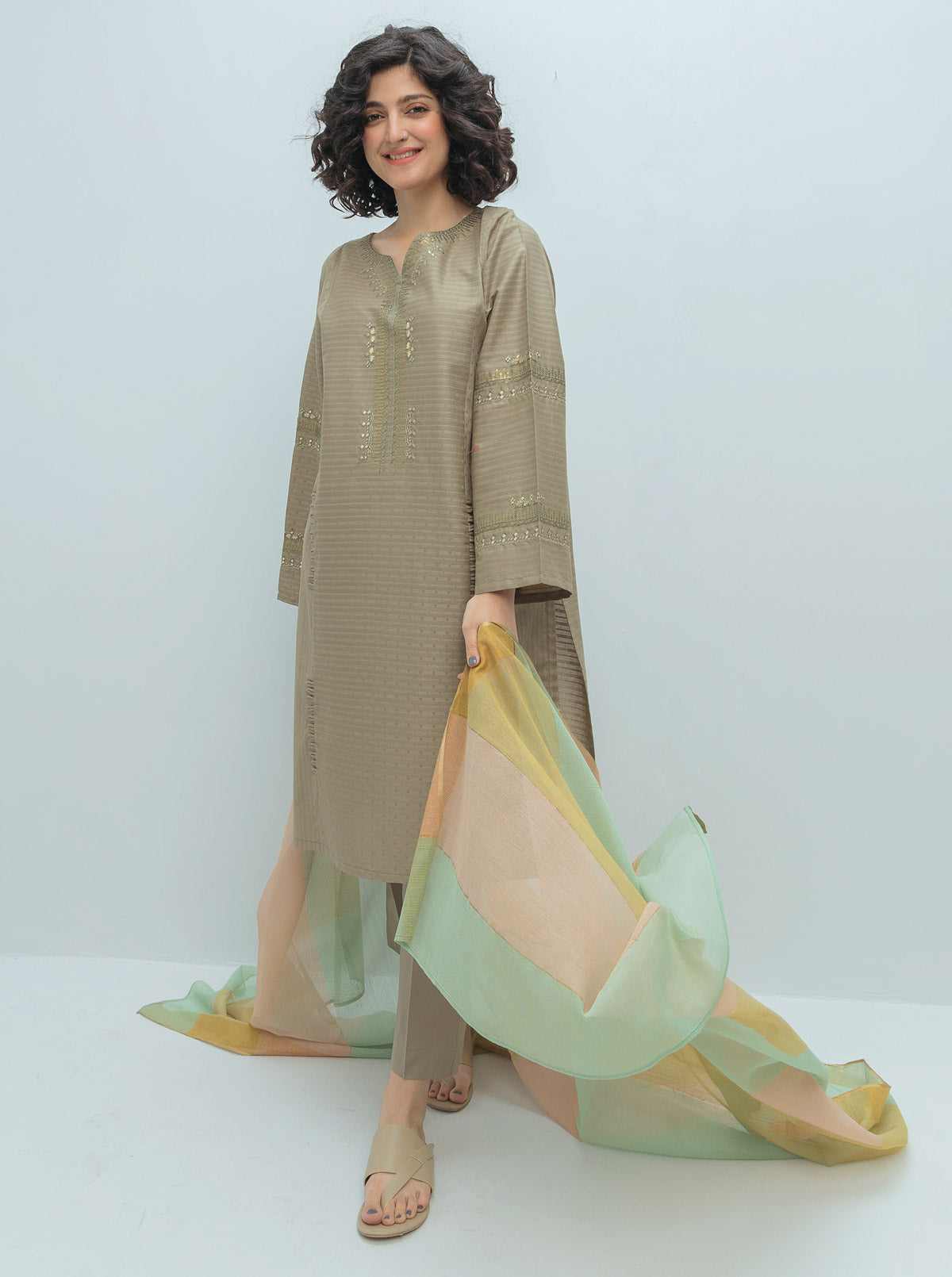 Embroidered Shirt With Dupatta