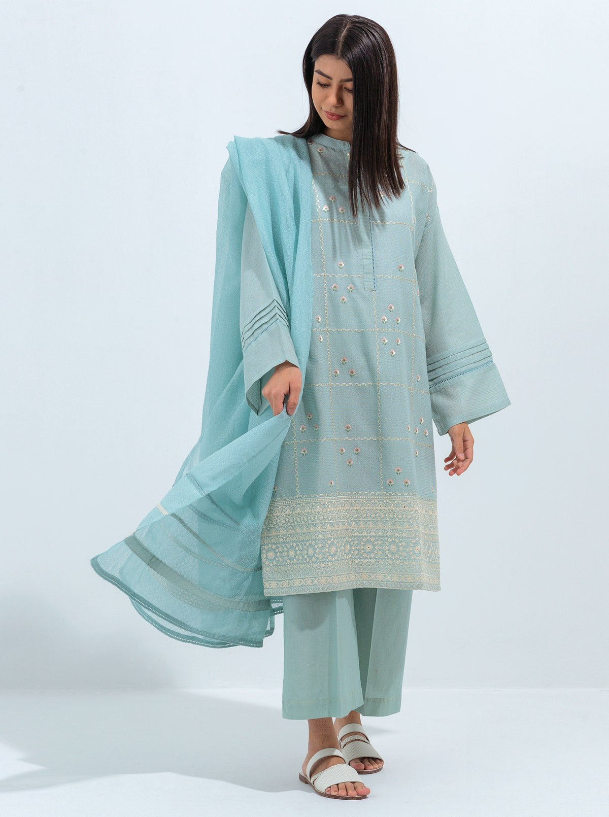 Embroidered Shirt With Dupatta And Pant