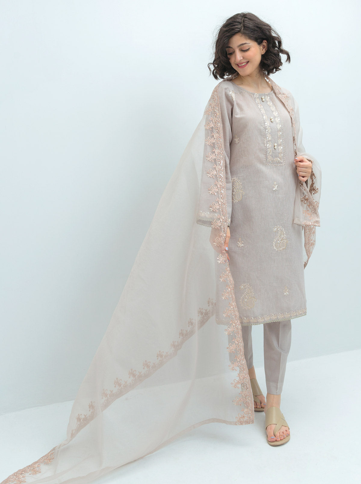 Embroidered Shirt With Dupatta