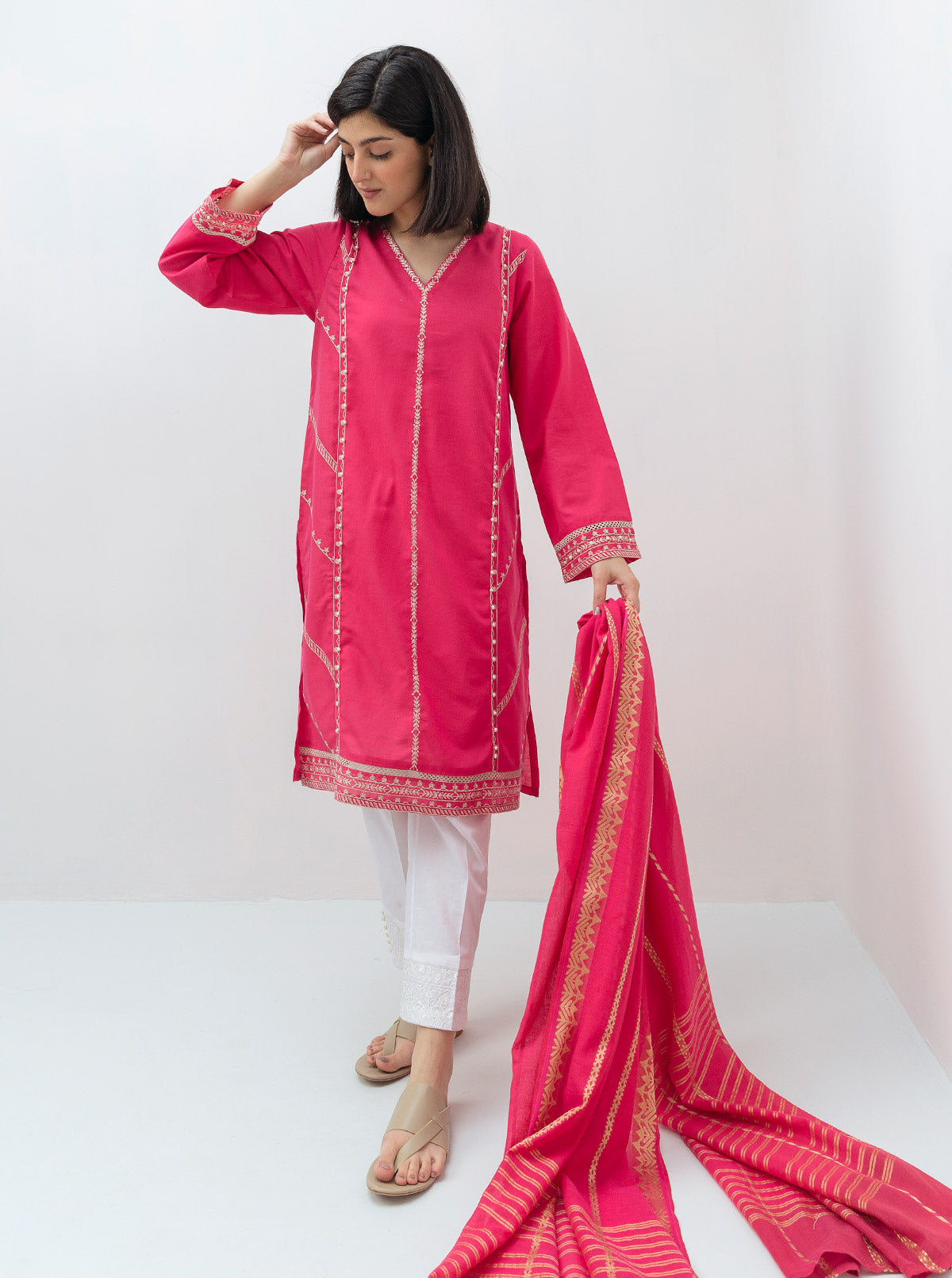 Embroidered Shirt With Dupatta