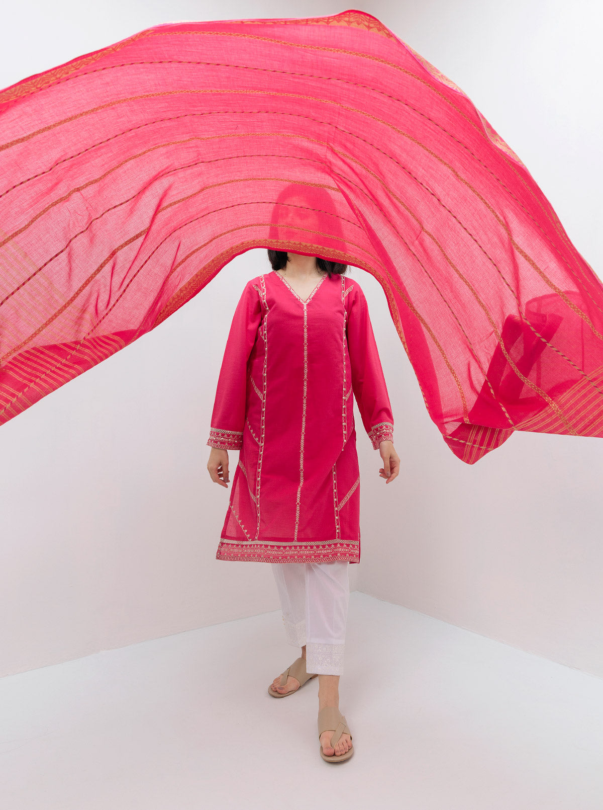 Embroidered Shirt With Dupatta