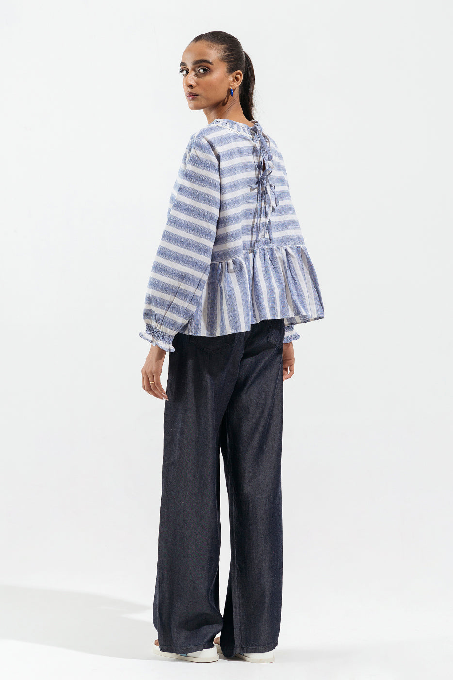 Blue Striped Peplum Top