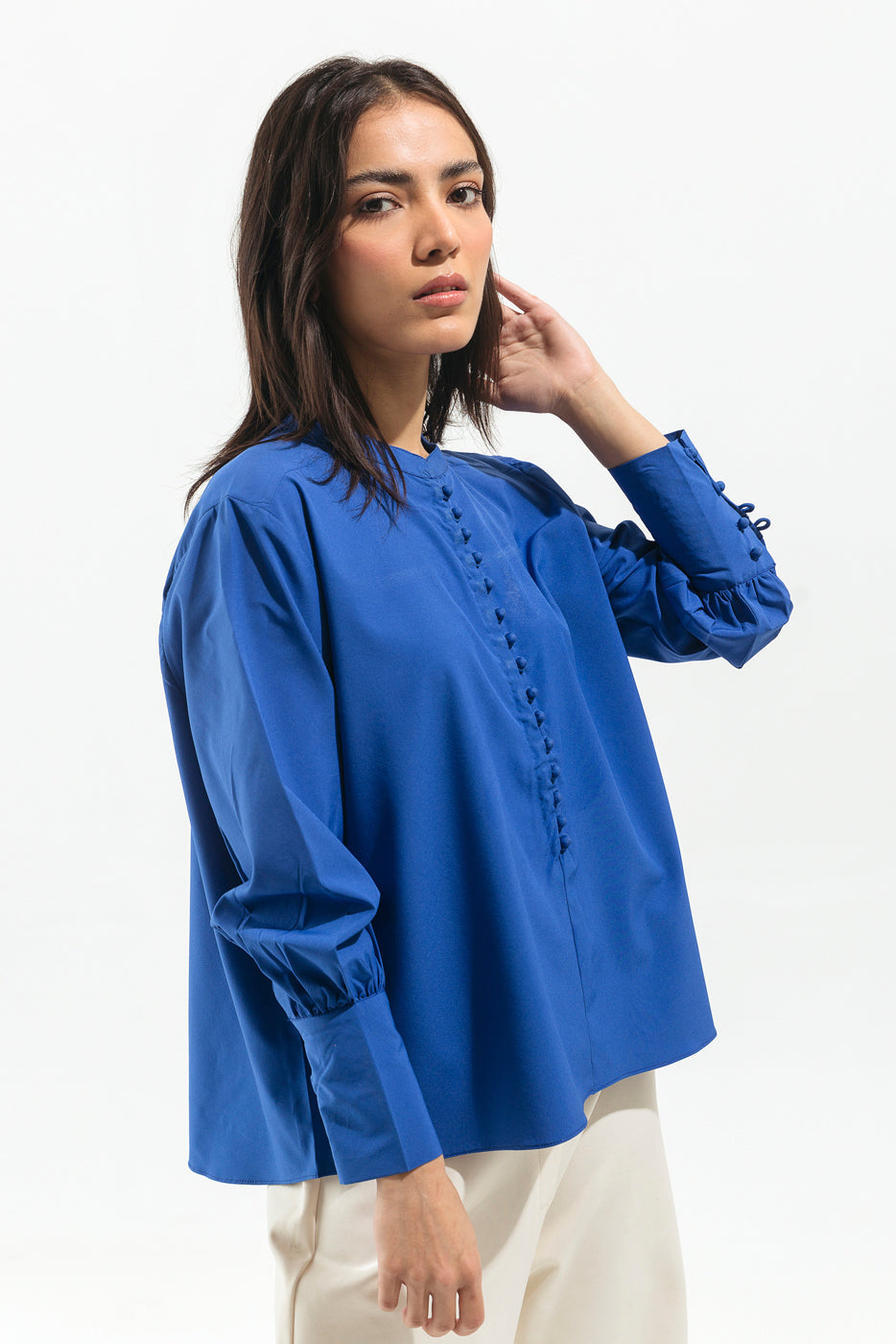 Blue Band Collar Top