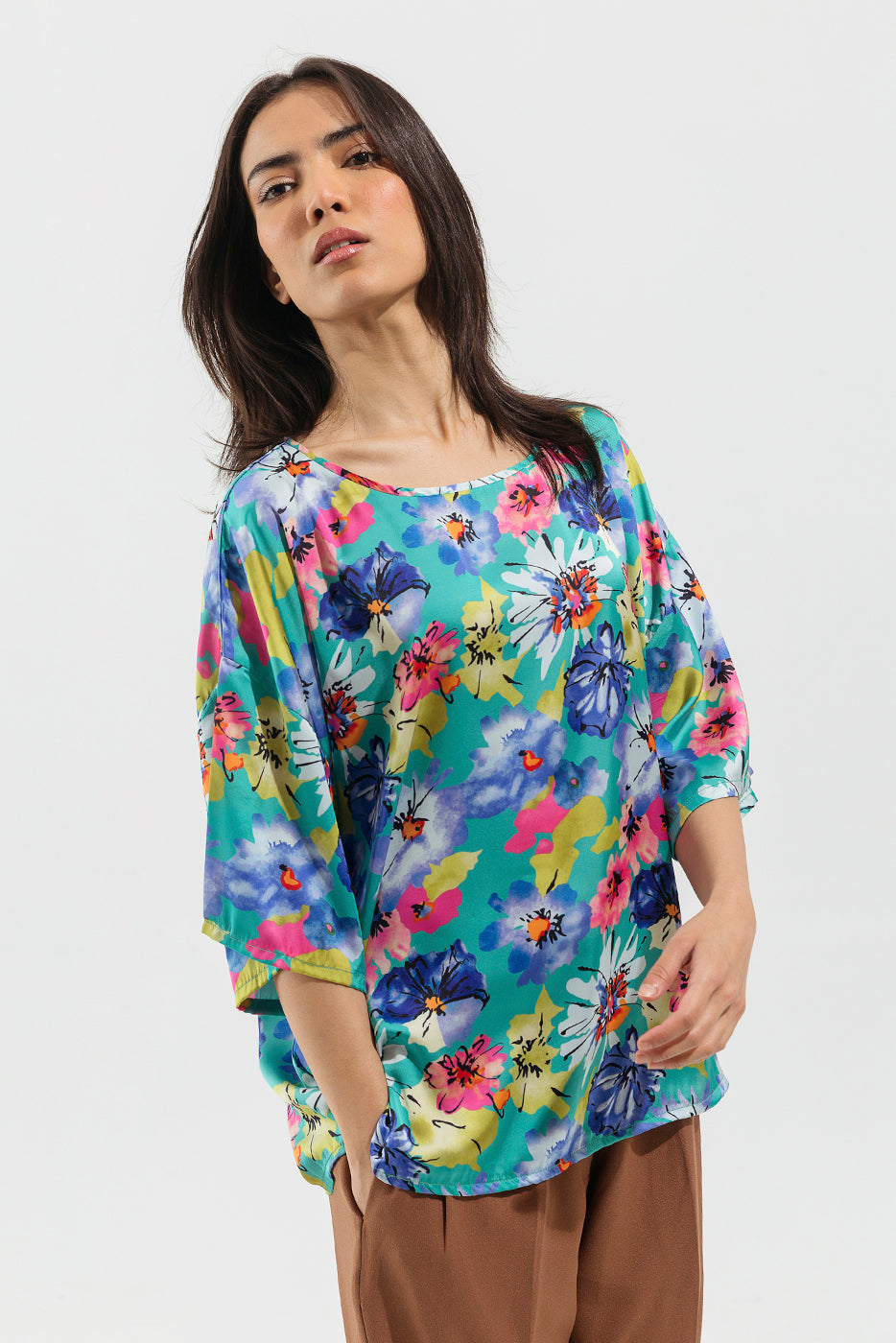 Sea Green Abstract Floral Top