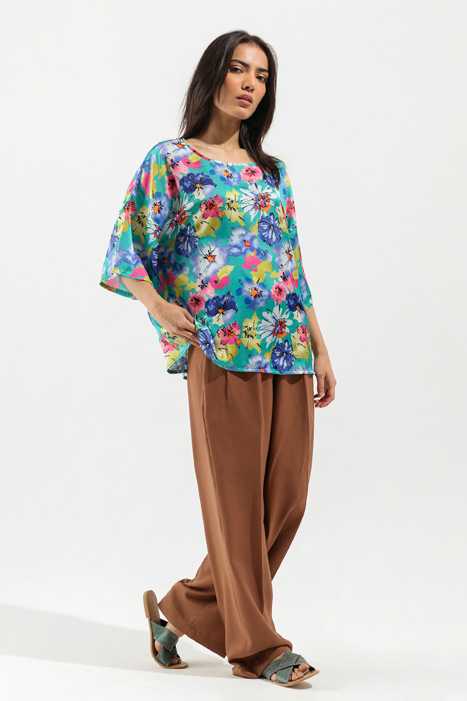 Sea Green Abstract Floral Top