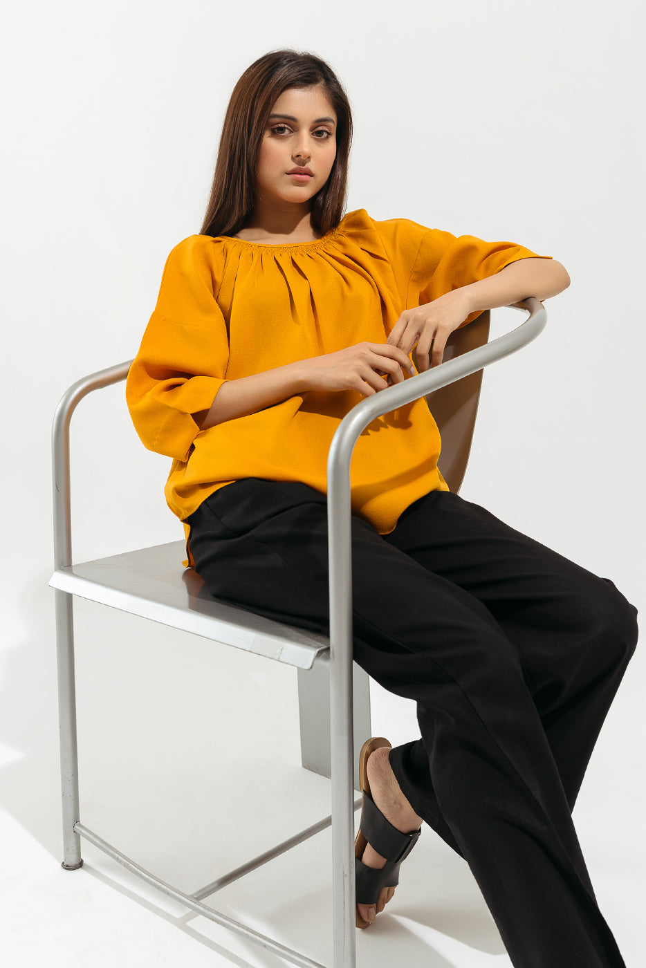 MUSTARD SMOCKING TOP