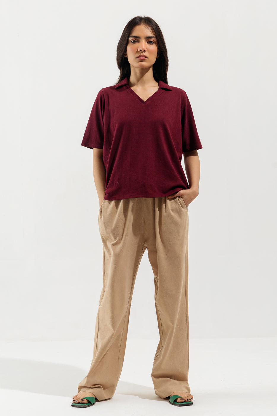 Maroon Collared T-Shirt.