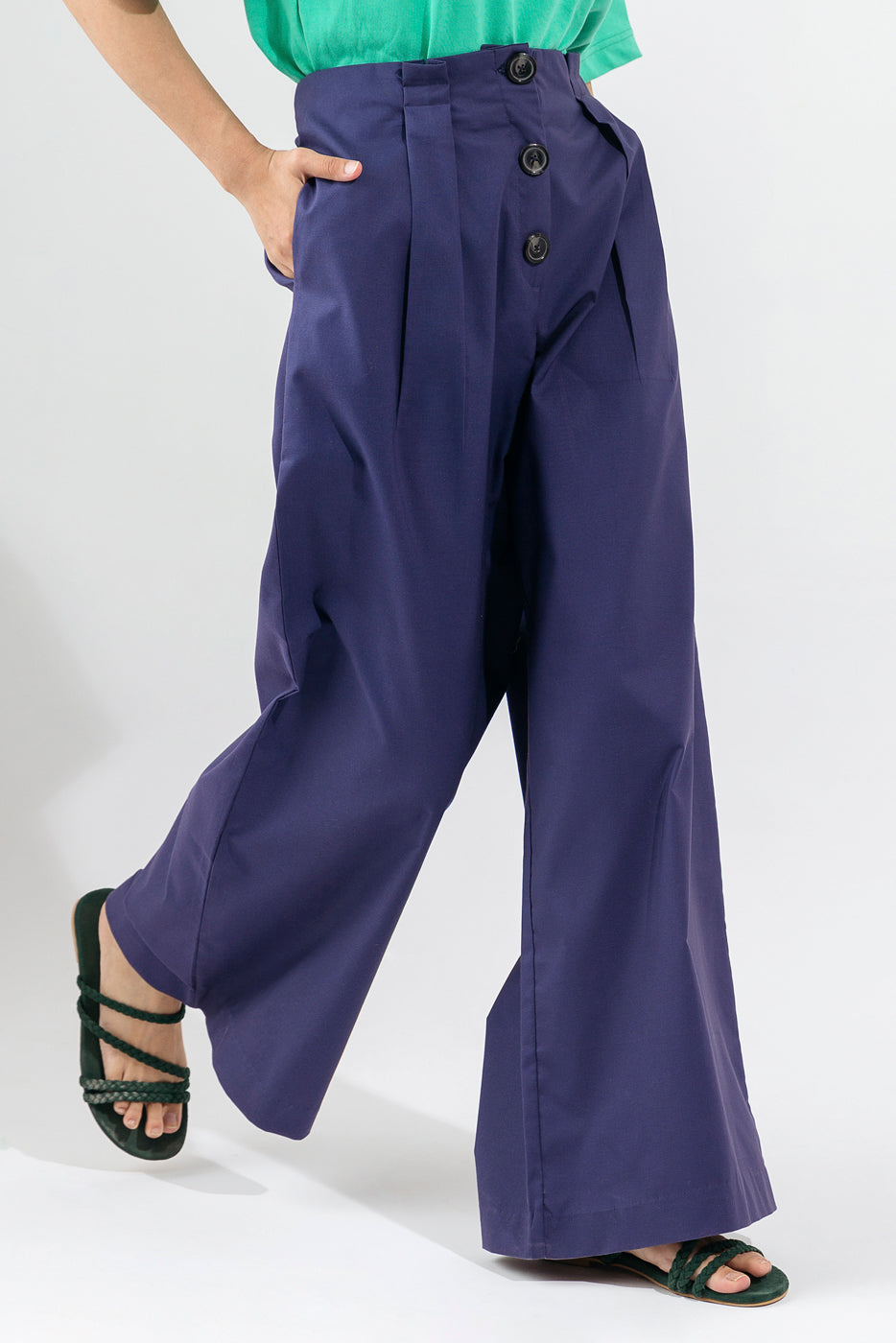 Blue Wide Leg High Rise Pants