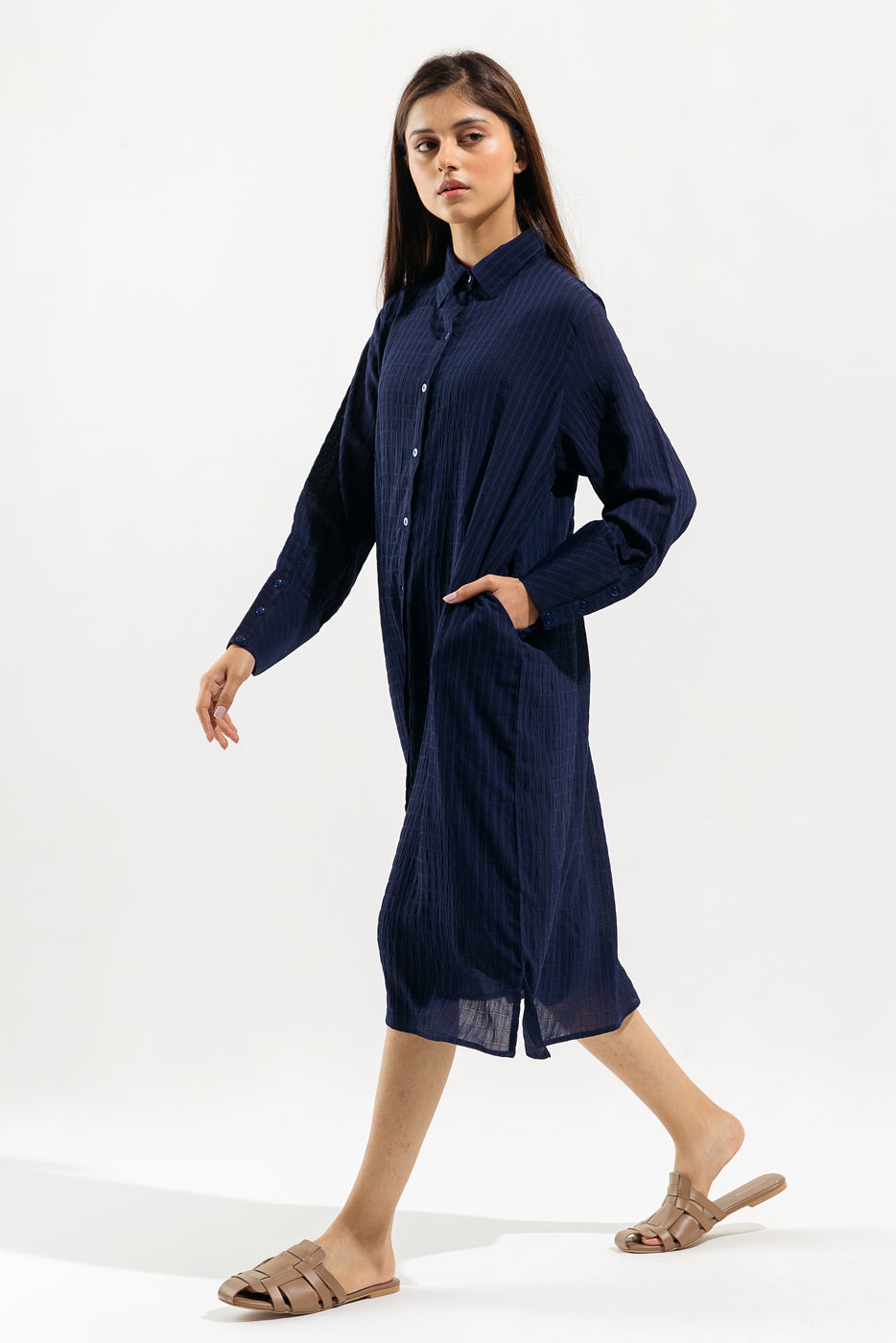 Navy Blue Textured Long Tunic