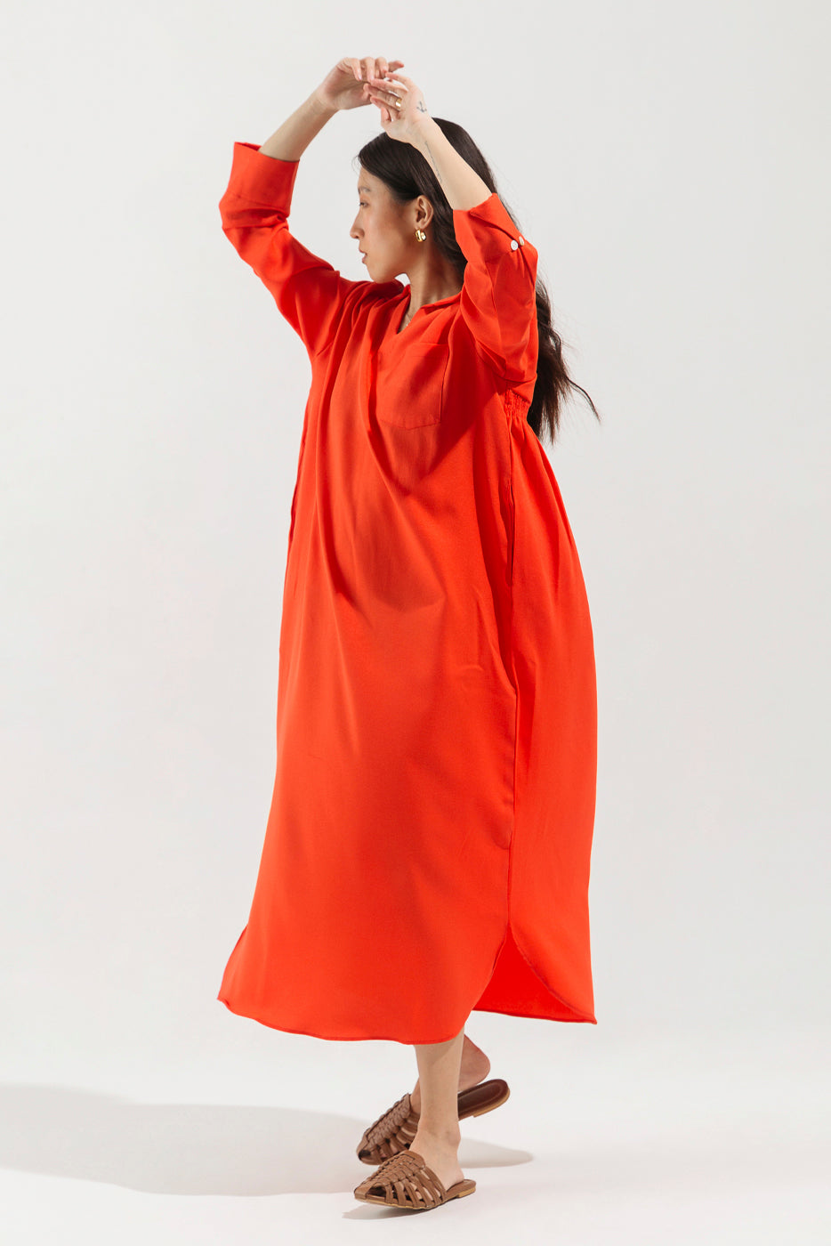 ORANGE SMOCKING LONG DRESS