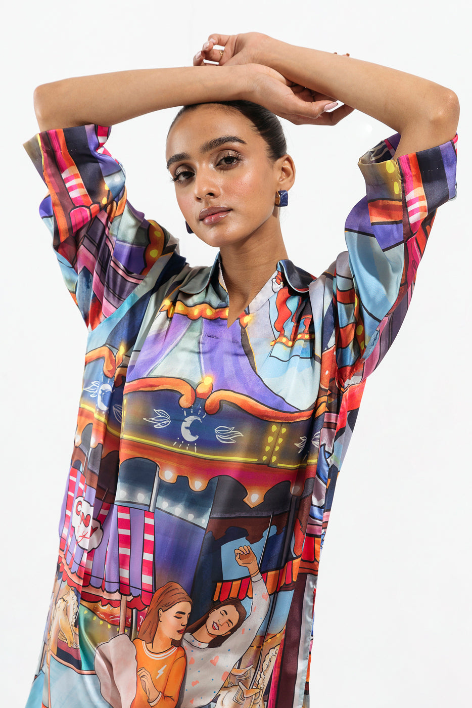 Printed Collared Long Dress