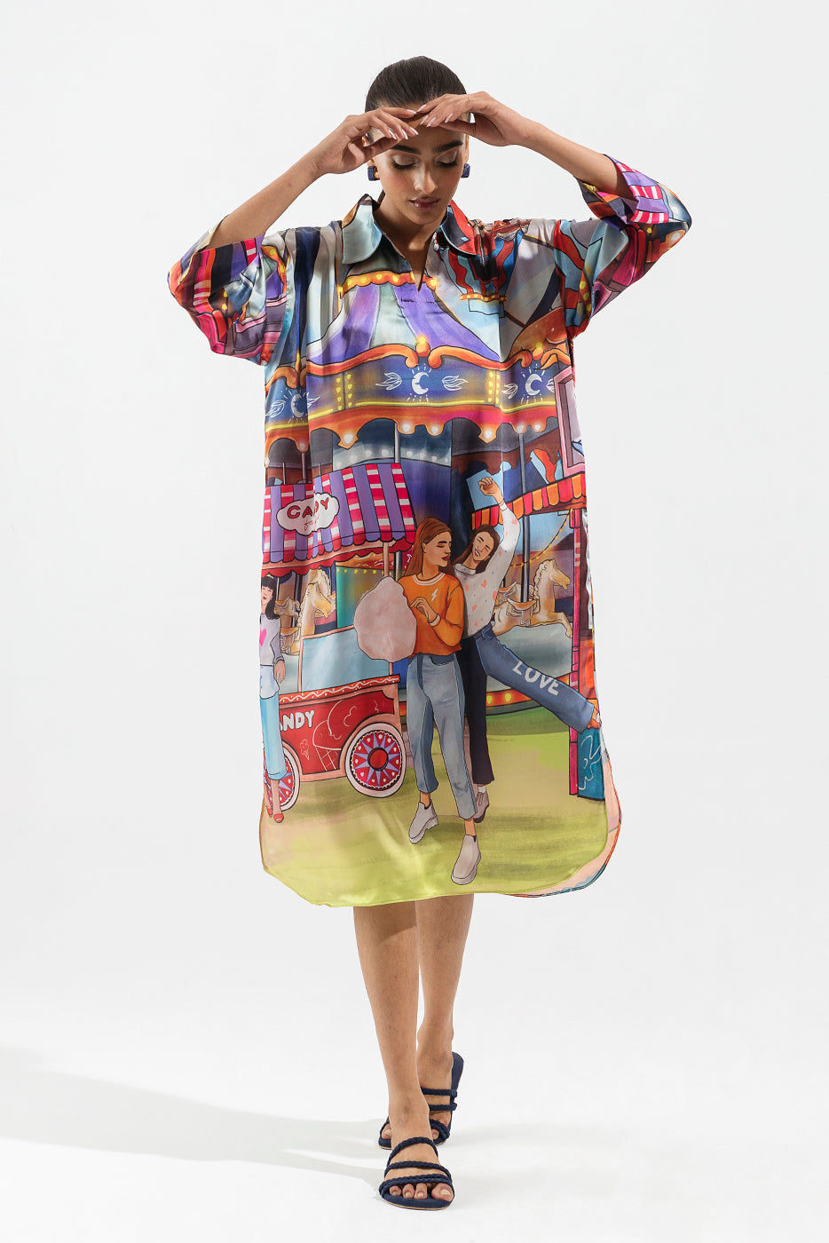 Printed Collared Long Dress