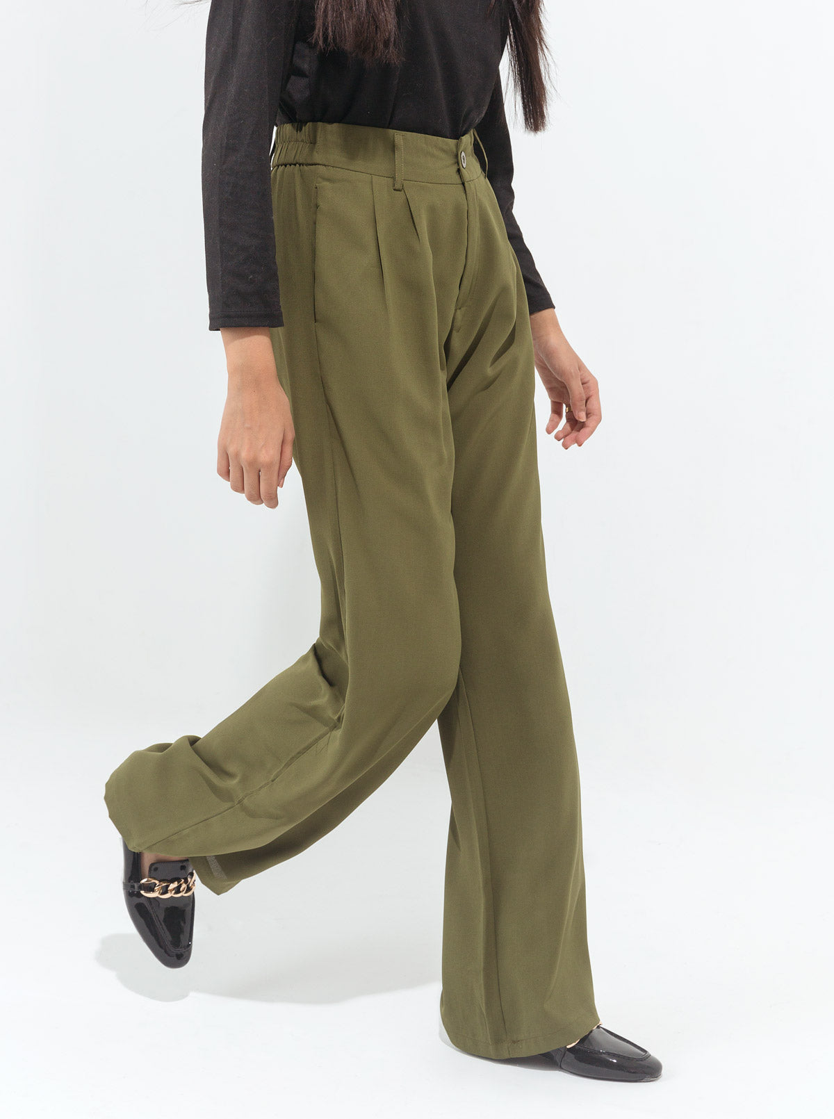 Olive Green Wide Leg Tailored Pants