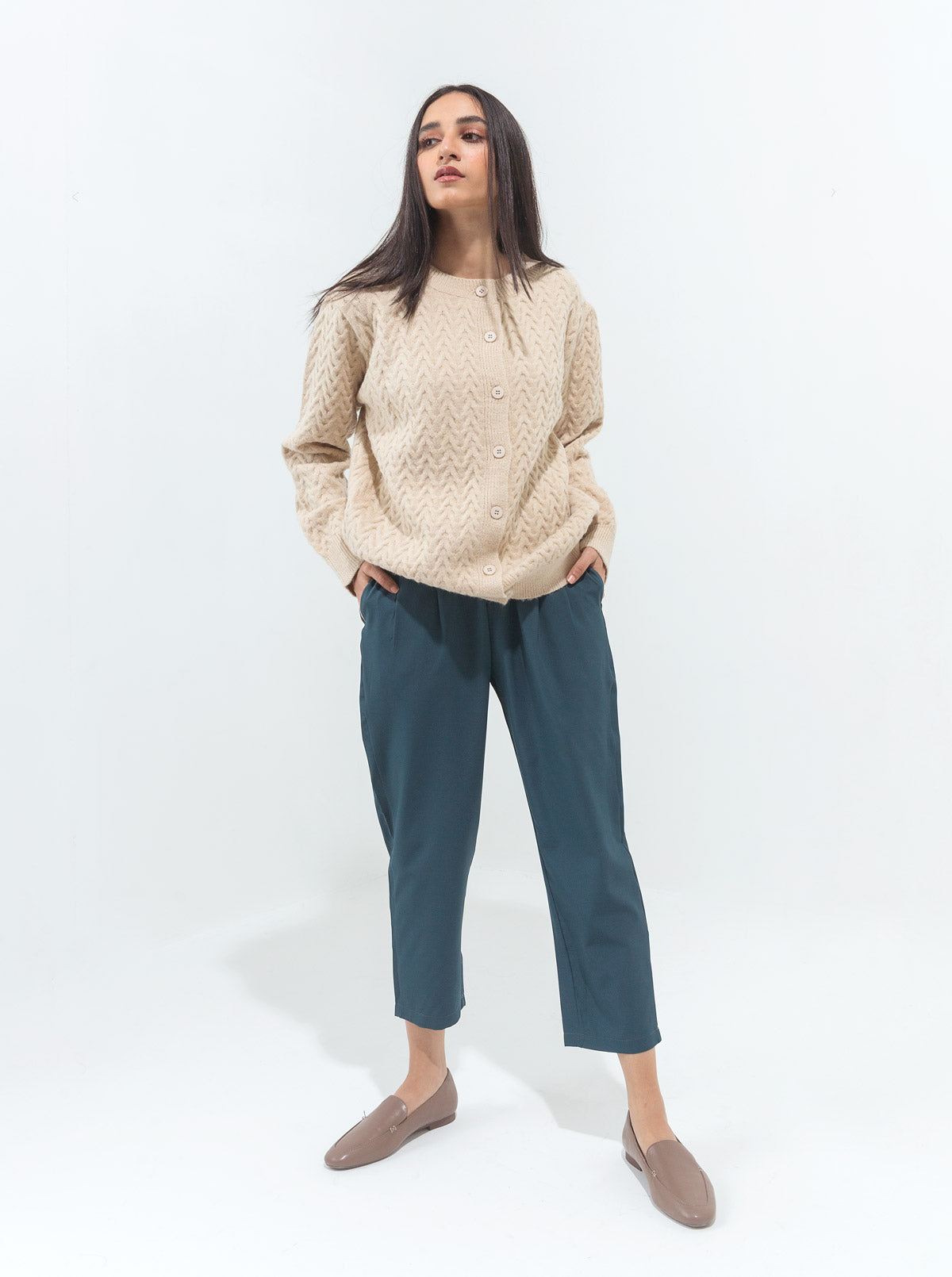 Teal Blue Cropped Tailored Pants