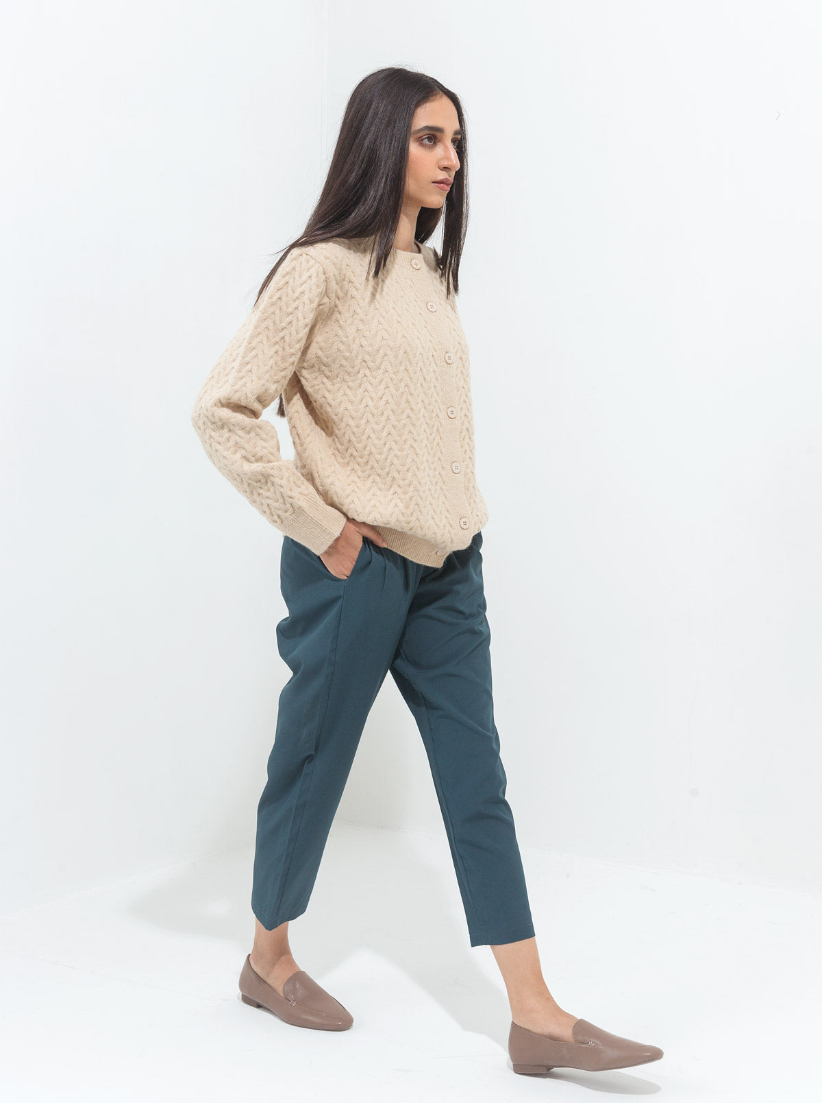 Teal Blue Cropped Tailored Pants
