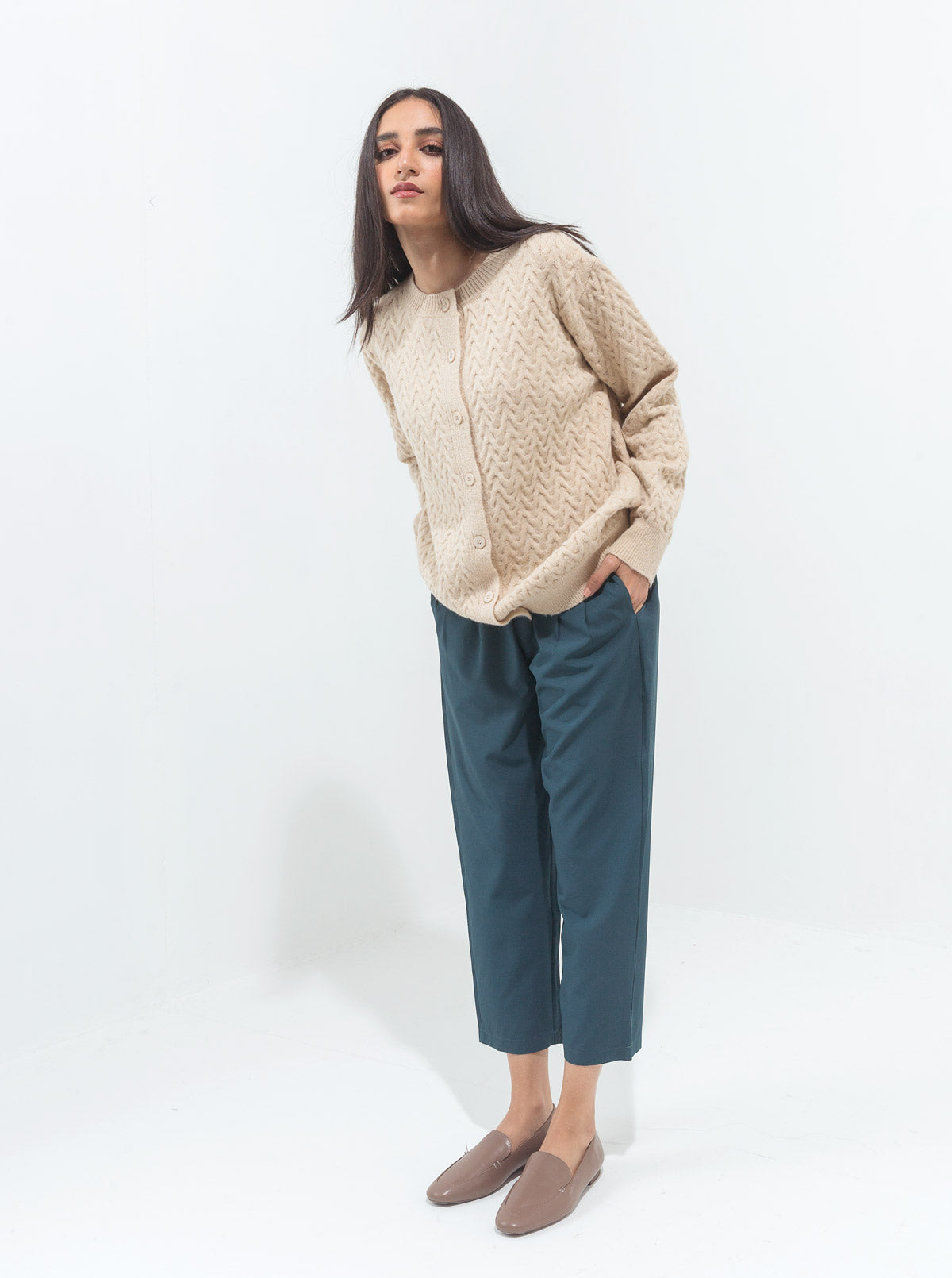 Teal Blue Cropped Tailored Pants