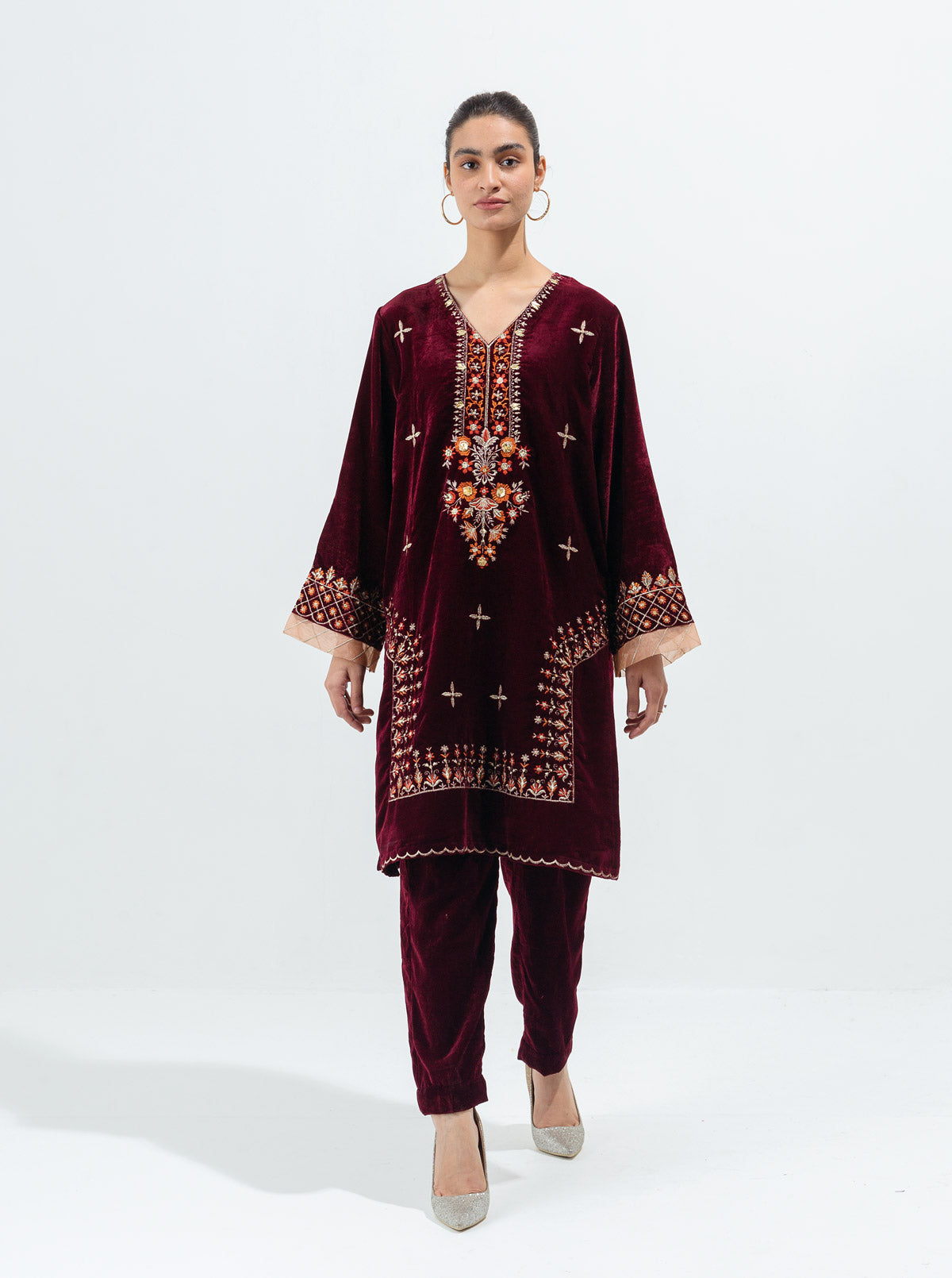Embroidered Velvet Shirt (Luxury Pret)
