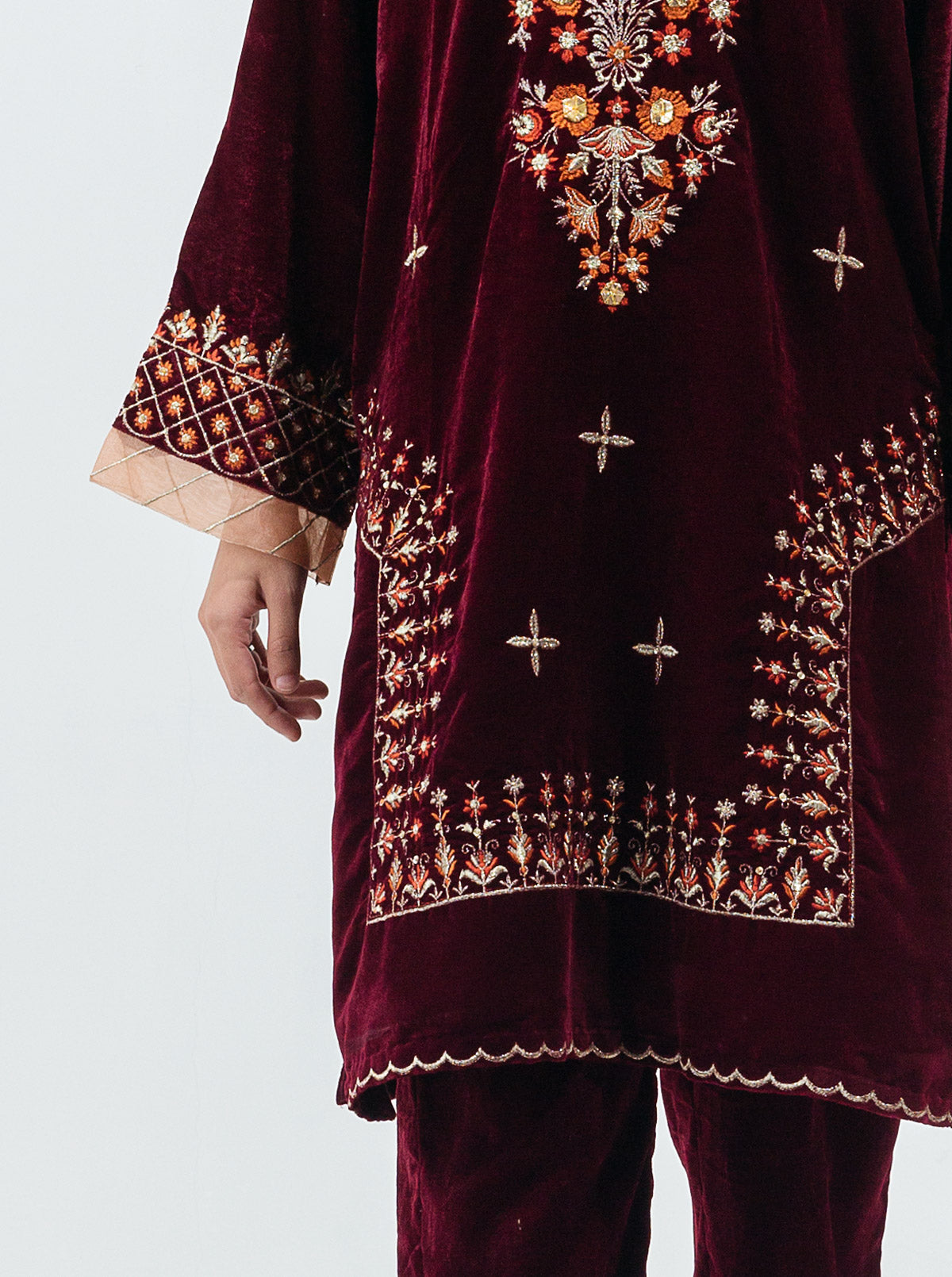 Embroidered Velvet Shirt (Luxury Pret)