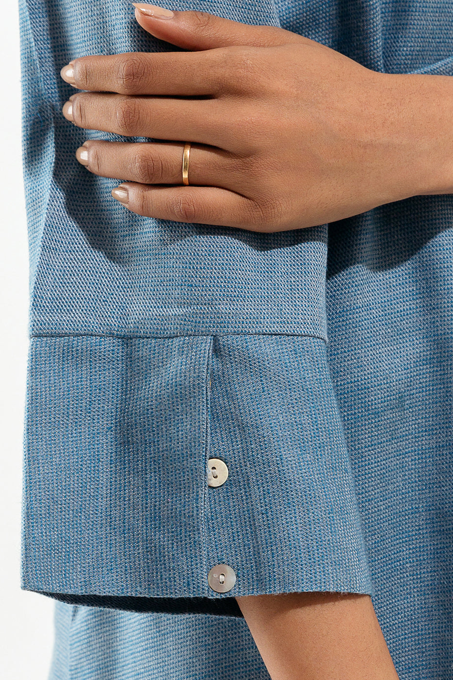 Blue Shawl Collar Long Tunic