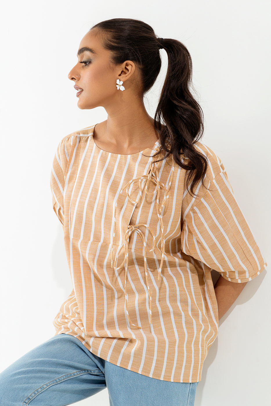 Khaki Striped Top