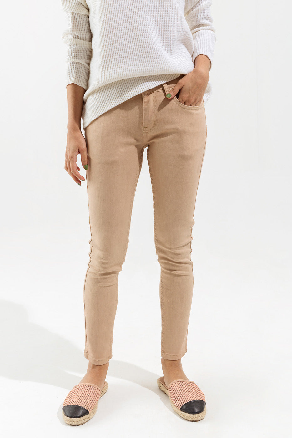 Beige Cropped Skinny Jeans