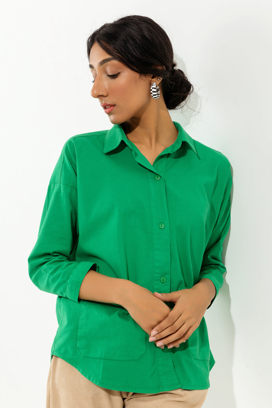 Green Denim Button Down Shirt